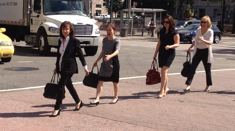 Jackie, Megan Wyatt, Nicole DiCario, and Patricia Kuhl crossing the street in DC